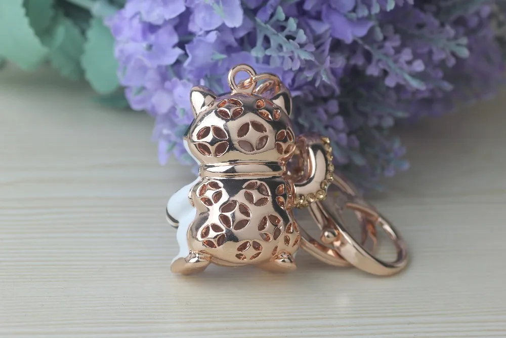 Мультфильм кристалл брелок для мужчин сплав Стразы Lucky Cat ключи цепи wo Мужская сумка кулон ювелирный брелок для ключей