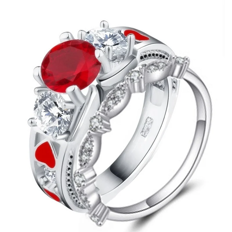 Couple Rings S925 Silver AAA Red Zirconia Women Wedding Ring Bridal Jewelry &amp Titanium Men |
