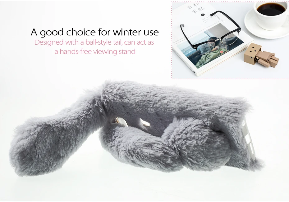 DULCII For Huawei Honor 8 Case for Honor8 Cover Rabbit Fluffy Back Bunny Shape Warm Fur TPU Stand Soft Phone Shell |