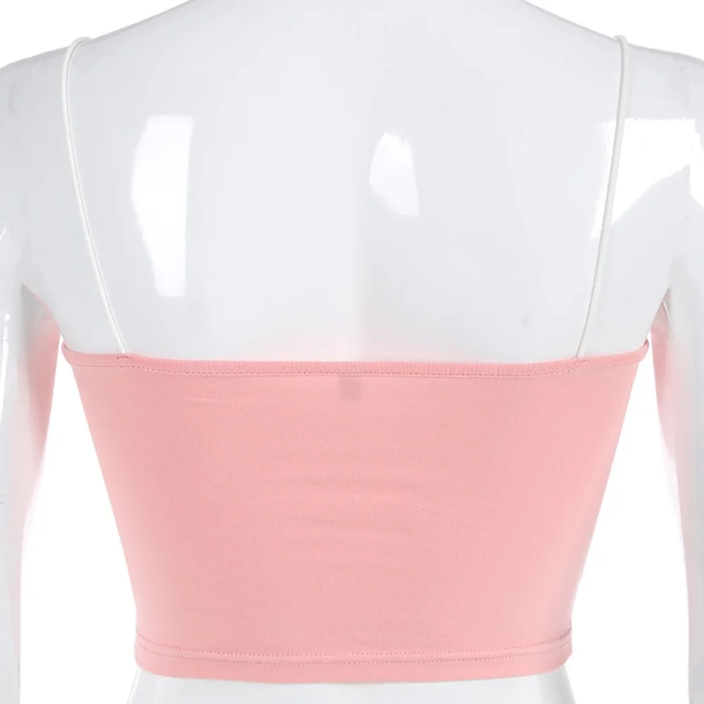 Print Letter Summer T-Shirt Female Sexy Crop Top Sleeveless Tee Casual Pink T Shirt Women Top Vest Short Bottoming Tshirt TT3M