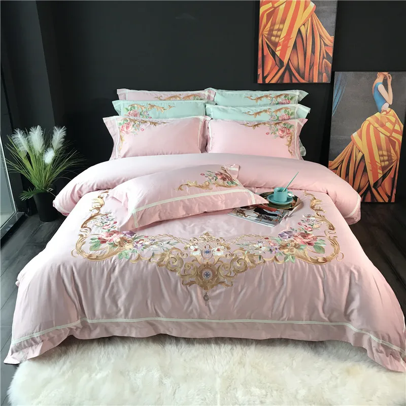 4 шт. Комплект постельного белья из египетского хлопка с вышивкой|Комплекты