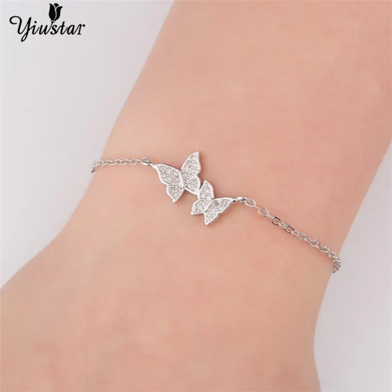 Женский браслет бабочка yiustar элегантный простой с кристаллами ювелирное изделие