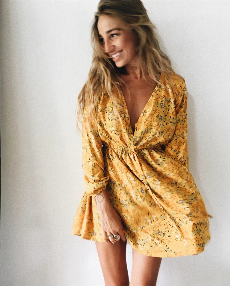 2018 летнее женское мини платье с цветочным принтом и длинным рукавом повседневный