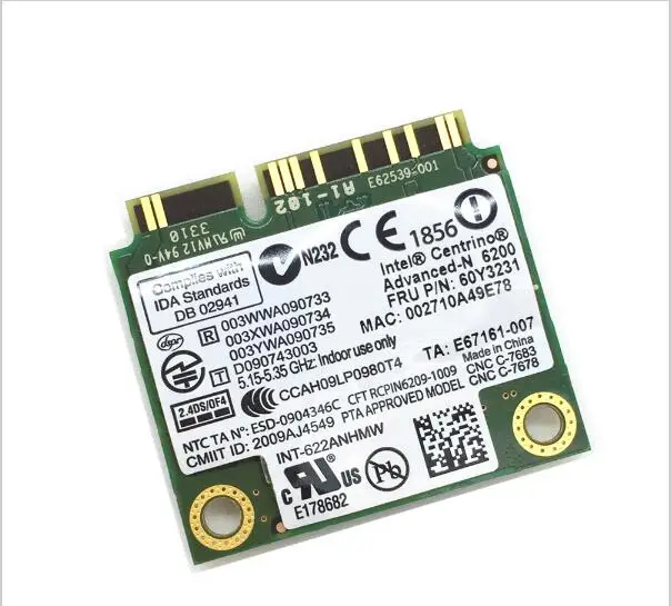 Карта WLAN intel Advanced-N 6200 6200AN 622ANHMW Half Mini PCIe 300M SPS:572509-001 для 2540P 4420S 4720S 6440B 6540B 8440P |