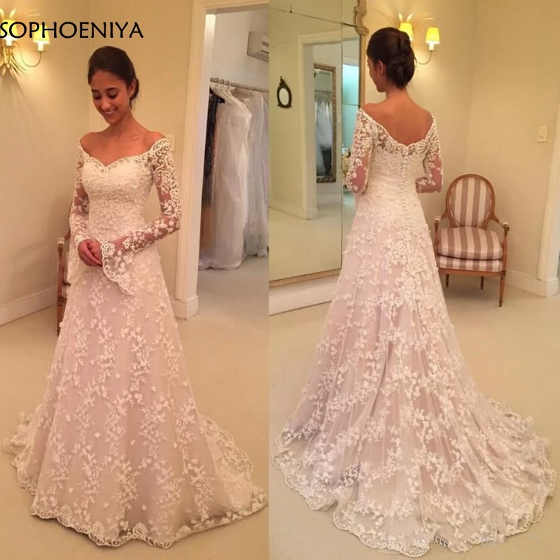 

New Arrival Long sleeve Lace wedding dress 2021 Vestido de noiva Cheap wedding gowns Sexy Trouwjurk vestido de festa longo