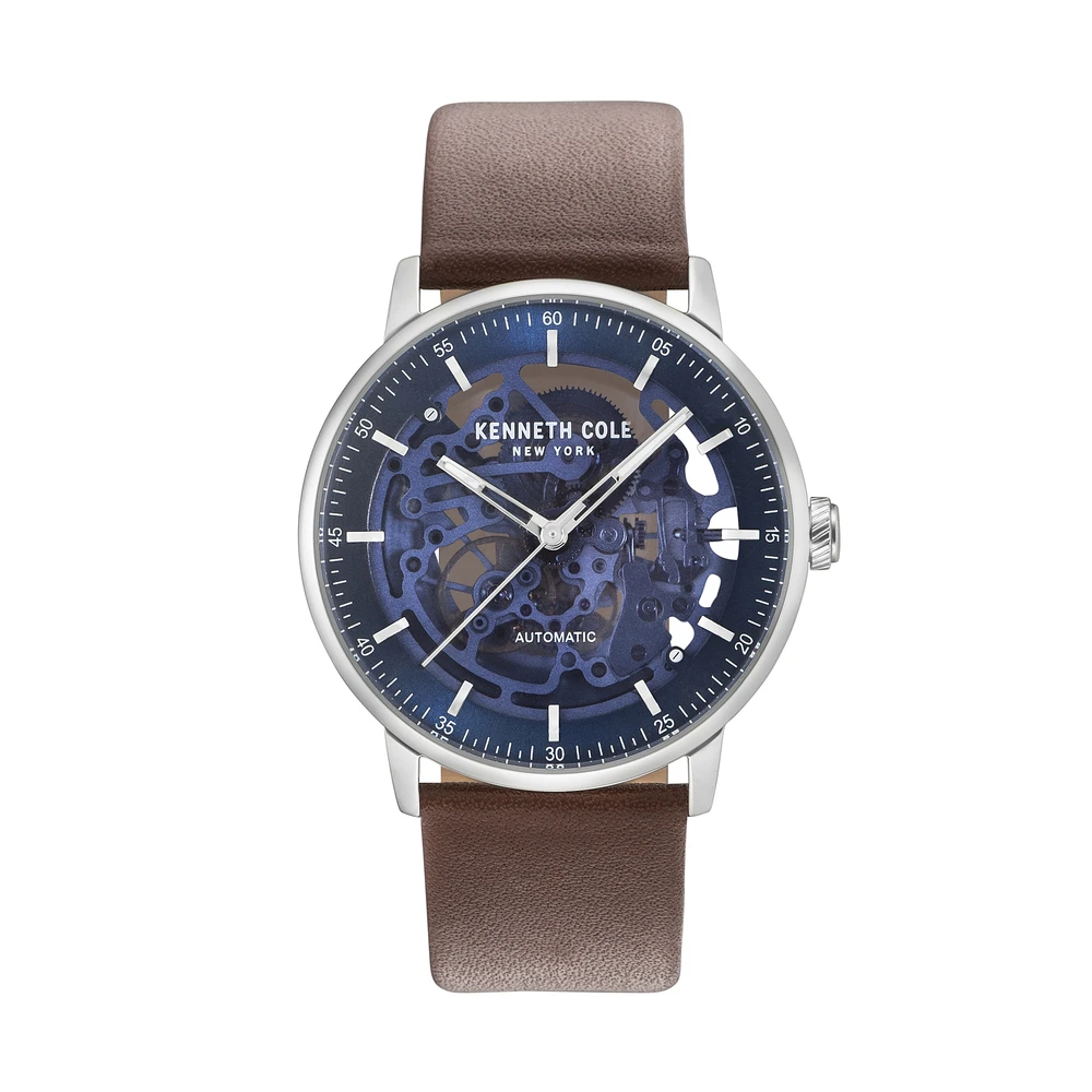 Kenneth Cole оригинальные мужские часы коричневые автоматические механические с кожаной пряжкой водонепроницаемые Роскошные Брендовые Часы KC15104003