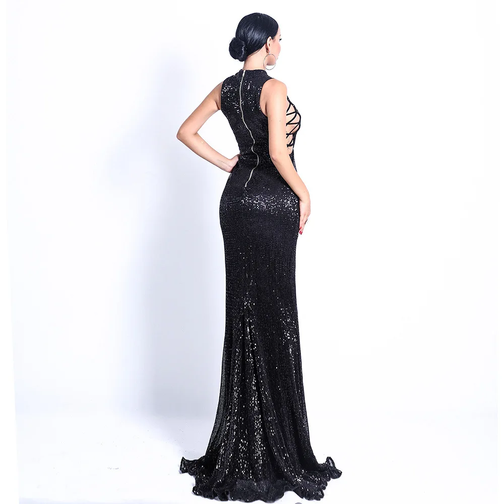 High Quality Sexy Dress Sleevele Turtleneck Elegant Celebrity Hollow Out Evening Party Bodycon Summer 2019 Wholesale | Женская одежда