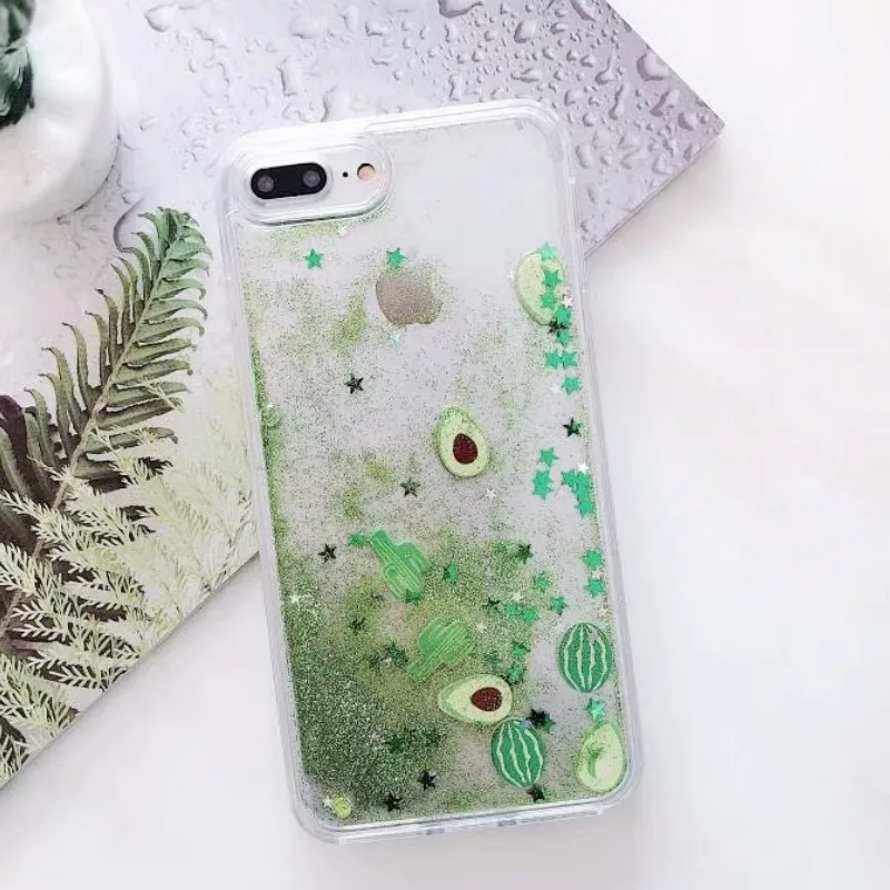 Fashion Liquid Avocado Watermelon Cactus Phone Cases For iPhone 6 6s 7 8 Plus X XS XR XSMAX Dynamic Quicksand Back Cover Capa | Мобильные