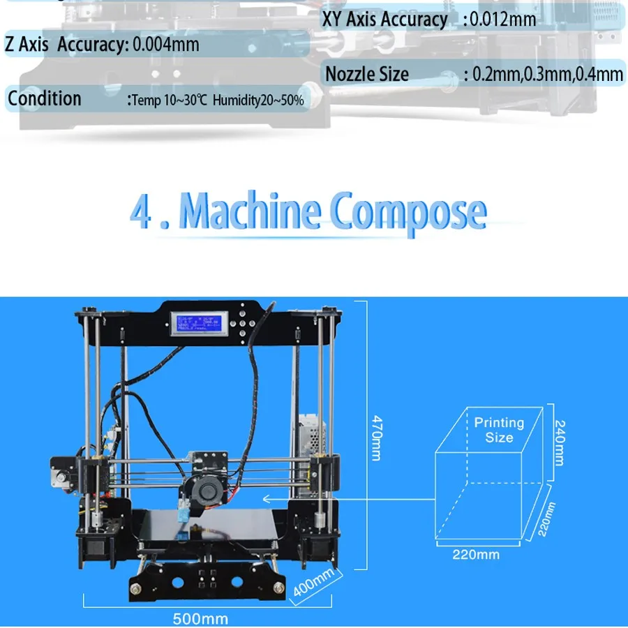 Tronxy Улучшенное Качество Высокая точность Reprap 3D принтер DIY kit P802M максимальный размер печати 220*220*240 мм