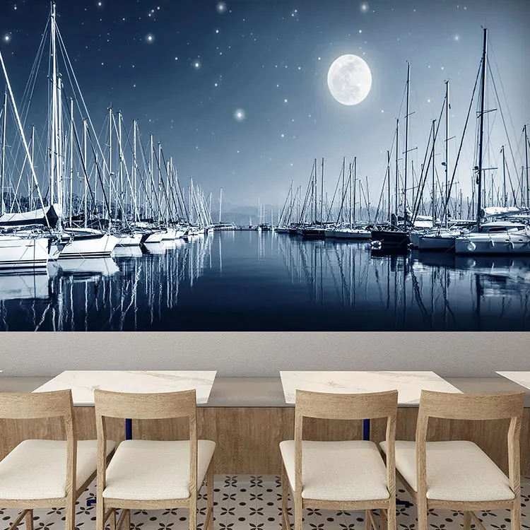 

Custom mural Modern 3D night view full moon ocean ship bedroom office living room wallpaper coffee restaurant wallpaper mural
