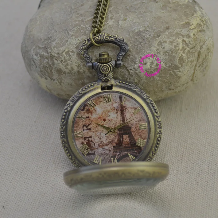 Оптовая продажа модные кварцевые карманные часы с изображением Эйфелевой башни