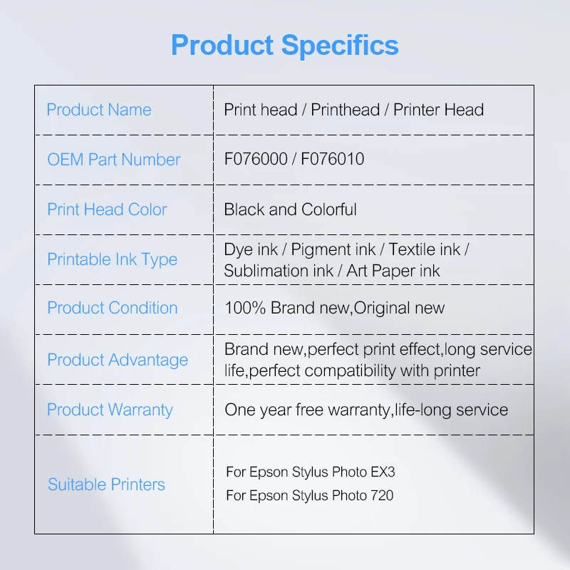 

Brand New F076000 F076010 Print Head Printhead For Epson Stylus Photo EX3 Stylus Photo 720 Printer Printhead
