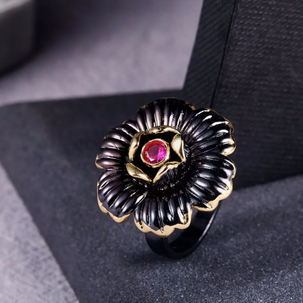 Чжэ вентилятор Винтаж Для женщин кольцо Черное золото Цвет 2 тона покрытием