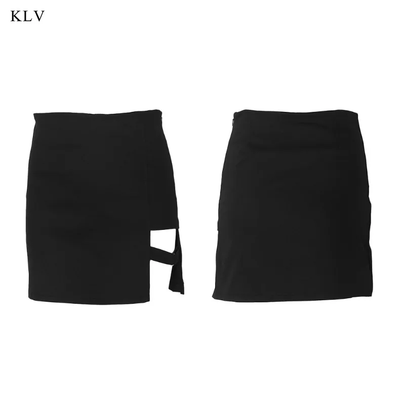 KLV Sexy Korean Women's Skirts Mini Asymmetrical Saias Black High waist Female Jupe Design Faldas Personality Party Skirt | Женская