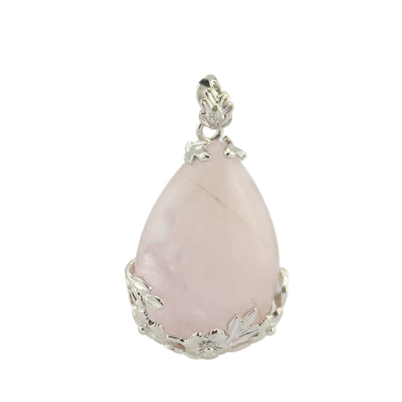 rose quartz Полый цветок Рейки чакра камень кулон из природного кварца аметисты лазурит опал бирюзы Подвески Исцеление ювелирные изделия для женщин - Окраска металла: rose quartz