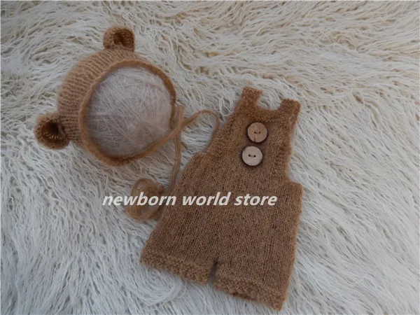 Новорожденный фотореквизит мохеровый Медвежонок шапка и мохеровые брюки |