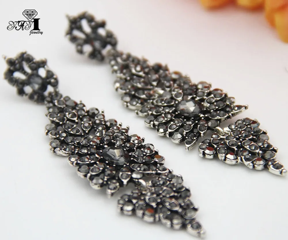 YaYi Jewelry Gray Glass Rhinestone Dangle Crystal Earring Women's Fashion Ancient Silver Color Gem Long Earrings Gift 1266 | Украшения