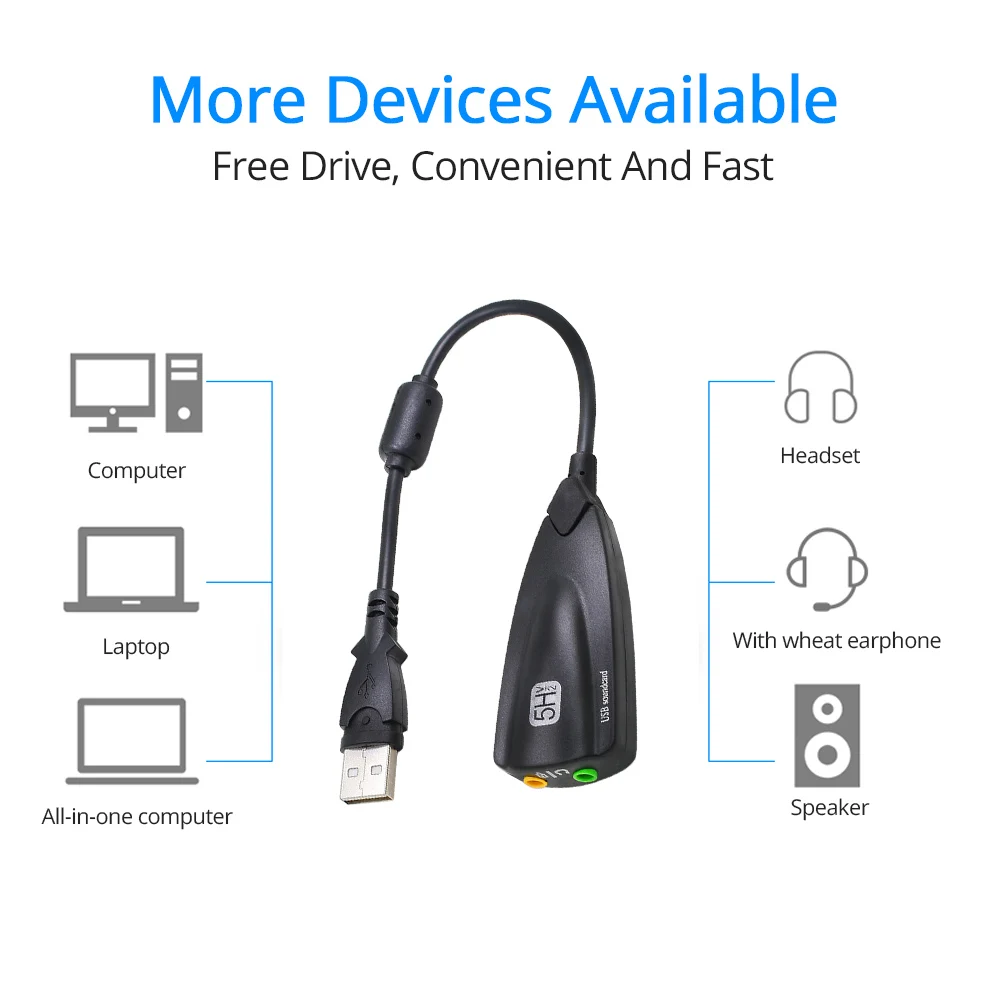 TISHRIC 5HV2 Внешняя Звуковая Карта USB 7 1 С Адаптером Аудиоинтерфейса 3 5 Мм Для