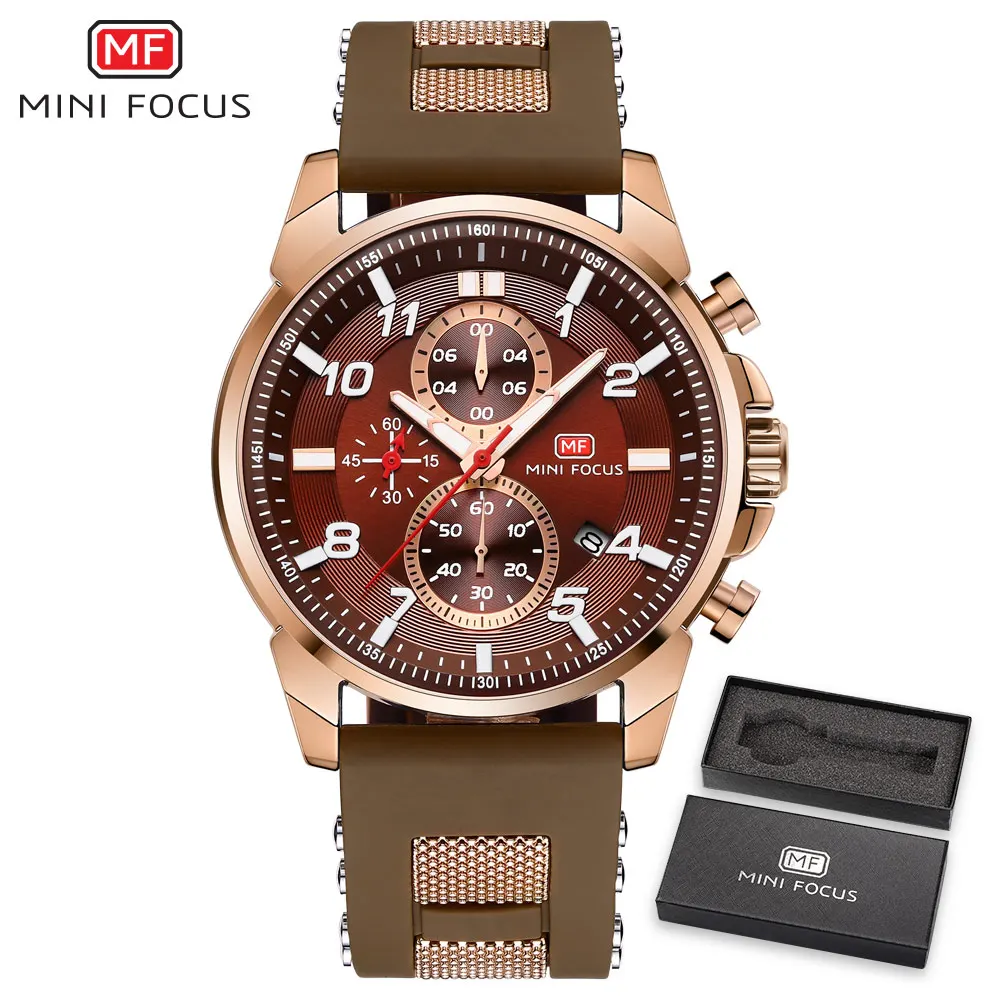 BOX BROWN Мини фокус военные часы синий водонепроницаемый хронограф кварцевые мужские спортивные часы с резиновым ремешком наручные мужские s лучший бренд класса люкс - Цвет: BOX BROWN