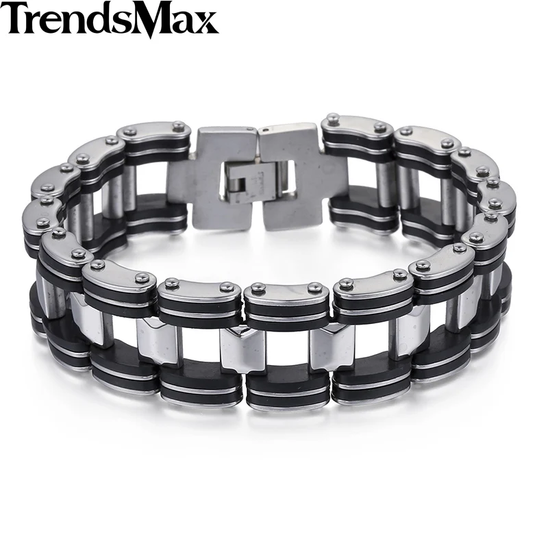 Мужской браслет из нержавеющей стали Trendsmax Черный резиновый в стиле хип хоп для