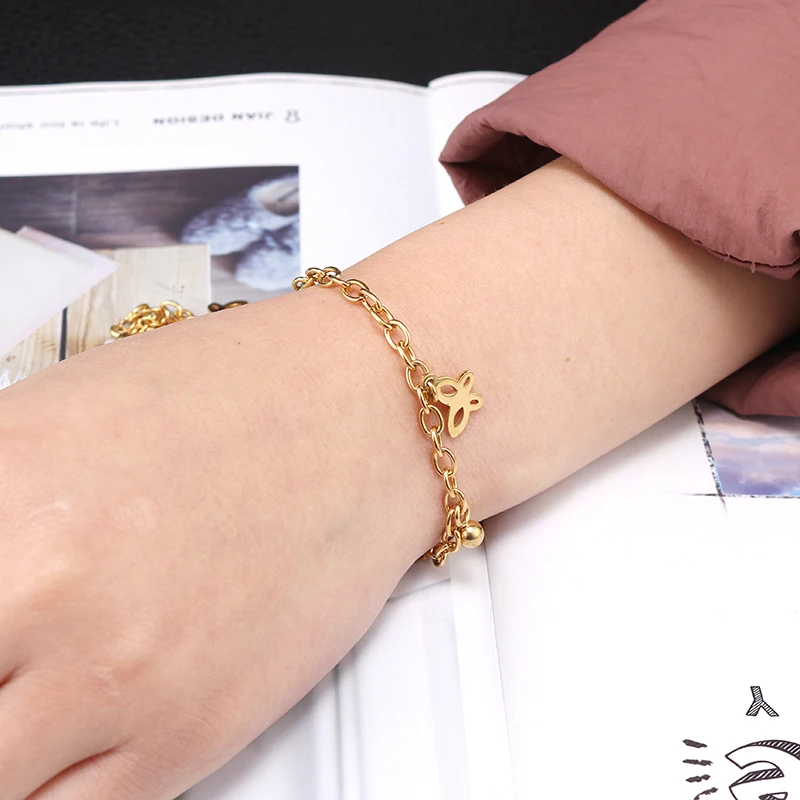 Женский браслет бабочка из нержавеющей стали YaHui регулируемый в стиле бохо