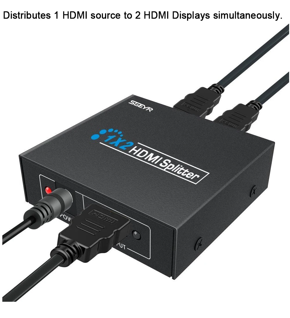 SGEYR 2 порта HDMI сплиттер 1x2 HDMI 1,3 v разветвитель 1 в 2 выхода разделяет 1 HDMI сигналы на 2 HD дисплеи поддержка 1080p 3D Full HD