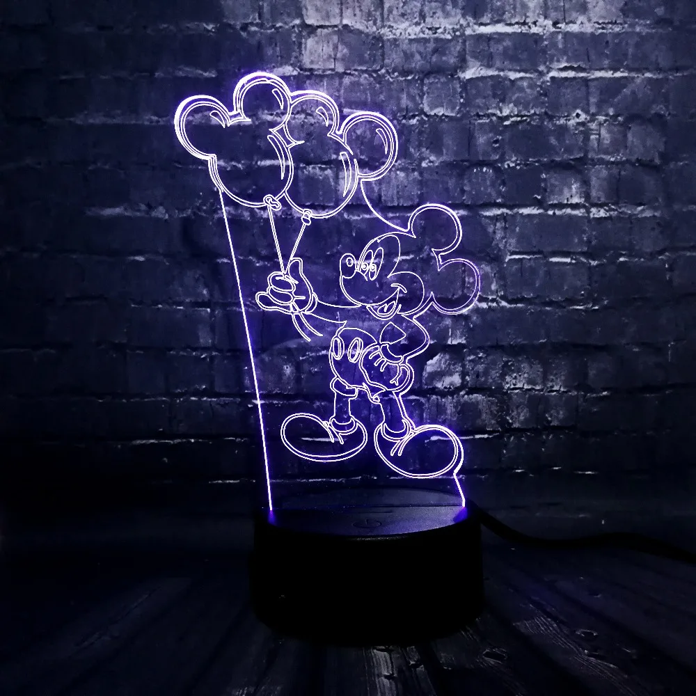 Мультфильм ночник 3D акриловый Блеск RGB Шар Микки мышь светодиодный Charge USB зарядка Иллюзия Декор настроение стол Лава подарок для детей
