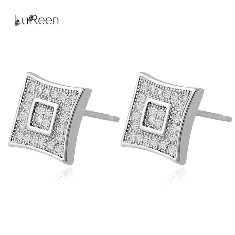 LuReen Micro Pave Цирконий в форме квадрата Форма, серьги со шпилькой, для Для женщин Для мужчин золото серьги серебристого цвета; бижутерия подарок WGEH1003