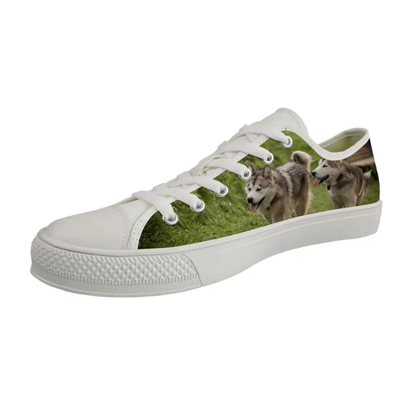 

Ladies Comfortable Low Top Canvas White Bottom Vulcanize Lace Up Shoes Female 2021 Spring Sneakers Alaskan Malamute Print Shoes