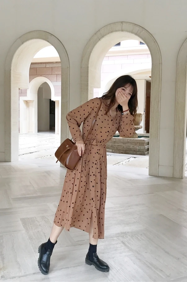 2019 модное корейское платье Mori Girl Vestidos Повседневное с v образным вырезом и длинным