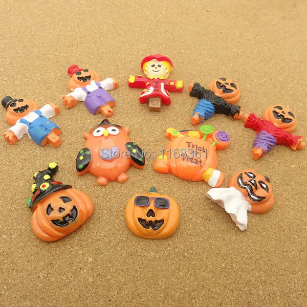5 шт./лот украшение для волос из смолы с плоской спинкой Хэллоуина тыквы каракули