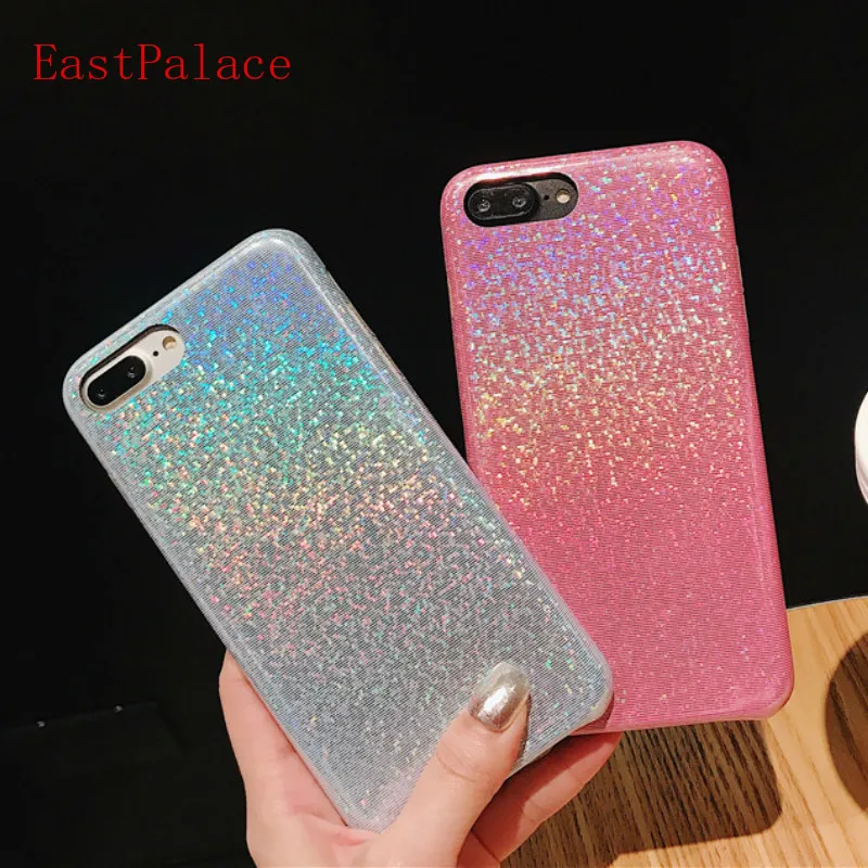 Роскошный дизайнерский блестящее стекло с голограммой чехол для iPhone X XS MAX XR 8 7 Plus 6