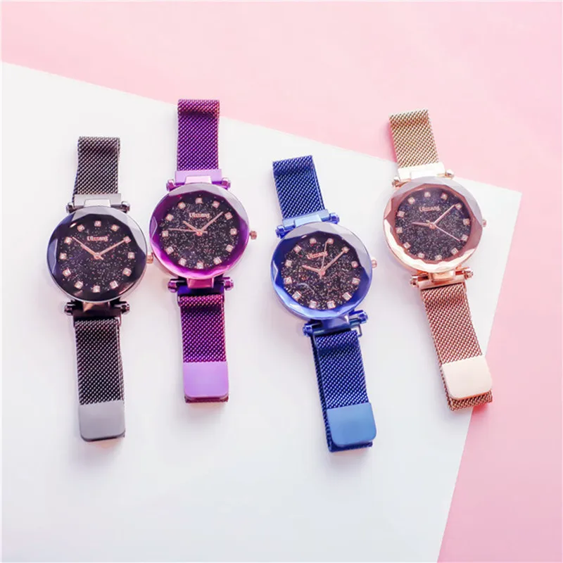 ins Hot Luxury Brand Lady Crystal Quartz Watch Magnet Buckle Women Dress Fashion Steel Mesh Belt Female Wristwatch New | Наручные часы