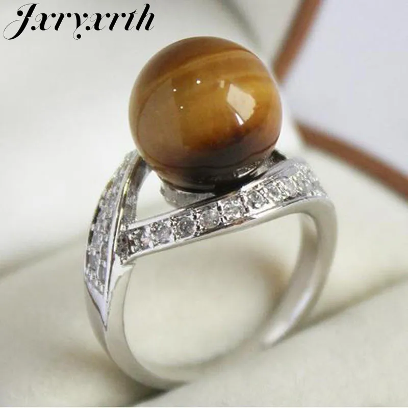 Jxryxrth brand Hot! Women's Fashion crystal decorated &amp12mm tiger eye stone ring(#7 8 9 10) Charms Jewelry engagement rings for |