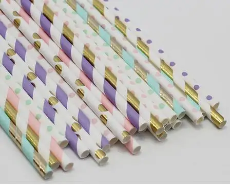 50pcs paper straws 50 единорогов вечерние, девушка первый день рождения, Пастельная бумага соломинки, единорог вечерние декор, пастельный детский душ, маленькая девочка день рождения - Цвет: 50pcs paper straws
