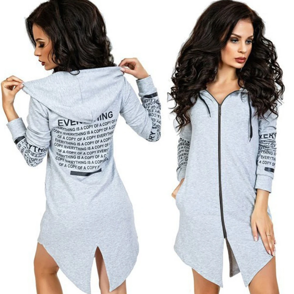 Outerwear Women Coat Autumn 2018 Hot Plus Size Hooded Jacket Long Print Loose Overcoat For Female Causal Sweatshirt | Женская одежда