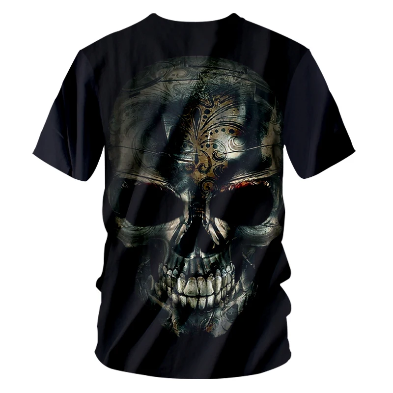 Женская/мужская футболка с 3D принтом черепа OGKB черная Повседневная коротким