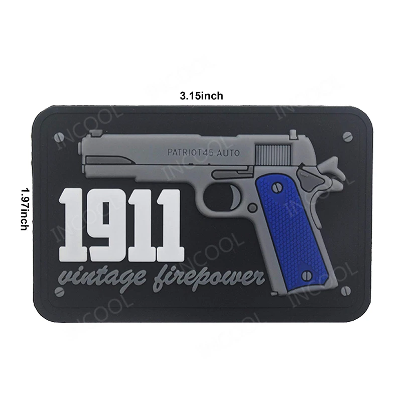 1911 Винтаж огневой мощи 3D ПВХ патч военный тактический пистолет резиновый
