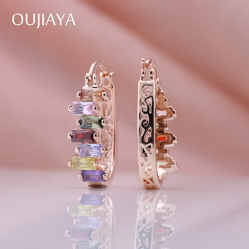 OUJIAYA, Овальные, особенно, 585, розовое золото, цвет, серьги для женщин, тонкая, благородная, неровность, натуральный циркон, свисающие серьги A186