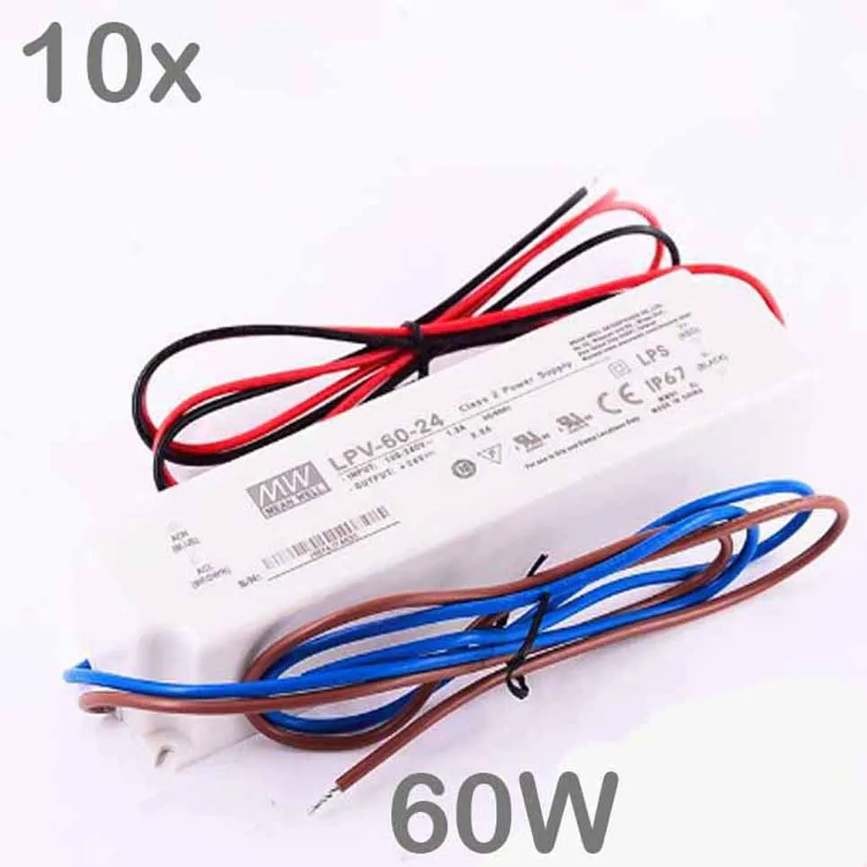 Бесплатная доставка DHL 10 шт./лот хорошо LPV 60W DC 12 V/24 V LED IP67 источник питания вход AC90 ~
