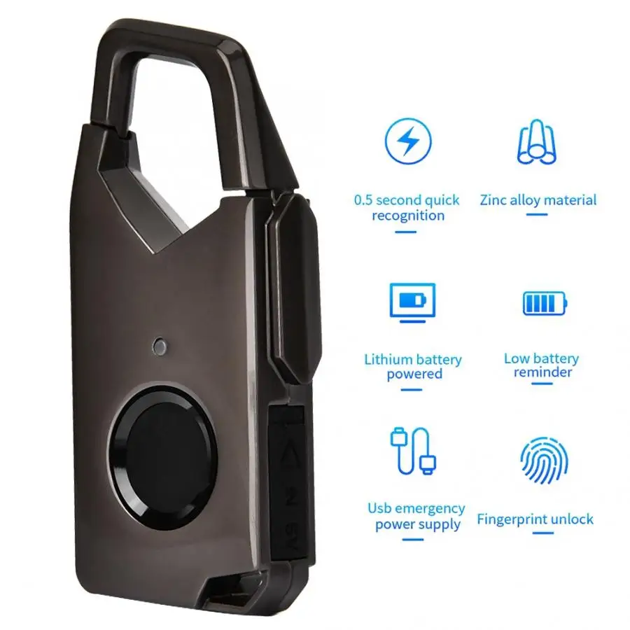 Смарт-замок с отпечатком пальца водонепроницаемый USB-замок для зарядки
