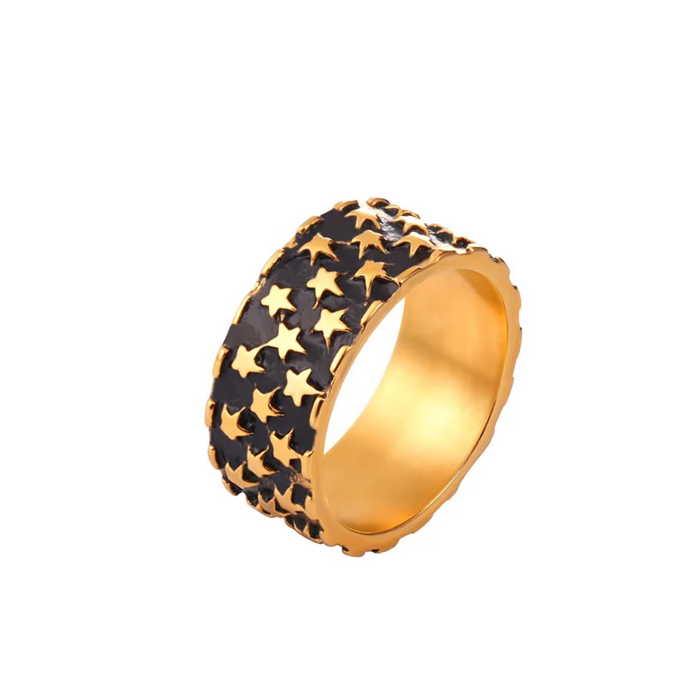 Gold Color Звездное кольцо с эмалью и подарочной коробкой, кольцо из нержавеющей стали 316L/золотого цвета для мужчин/женщин GR2560 - Цвет основного камня: Gold Color