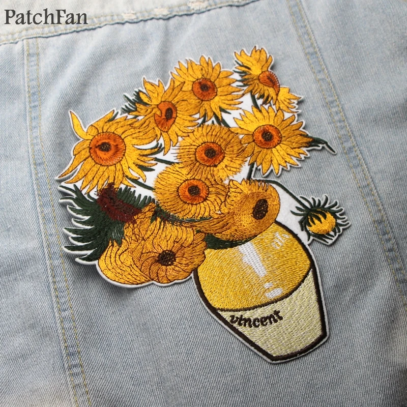 

10pcs/lot Patchfan Van gogh Sunflowers patches diy iron on para jeans bag shirt clothes punk stickers embroideried badges A1746