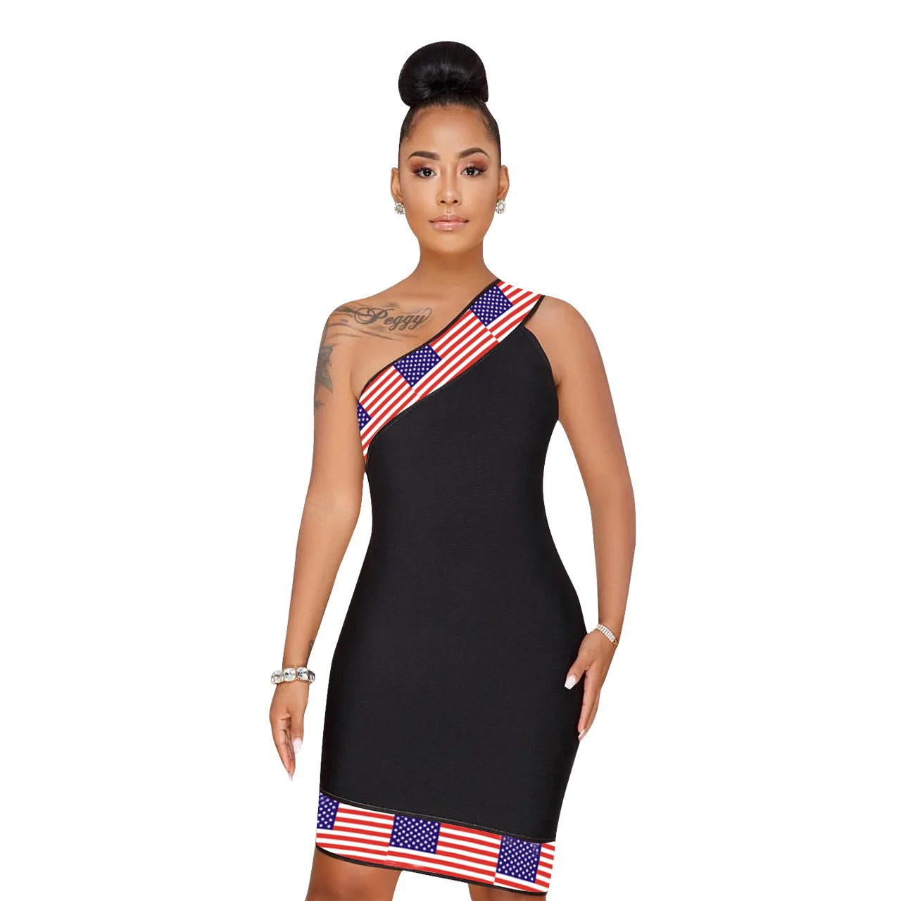 2018 spring and autumn hot new fashion flag printed sleeveless sexy dress | Тематическая одежда и униформа