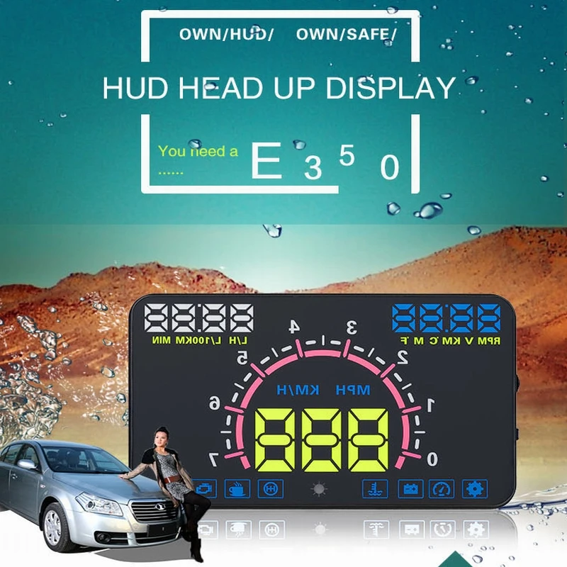 HUD E350 Auto diagnostic scanner car Head Up Display Car Detector Speed Projector on Windshield with OBD2 | Автомобили и