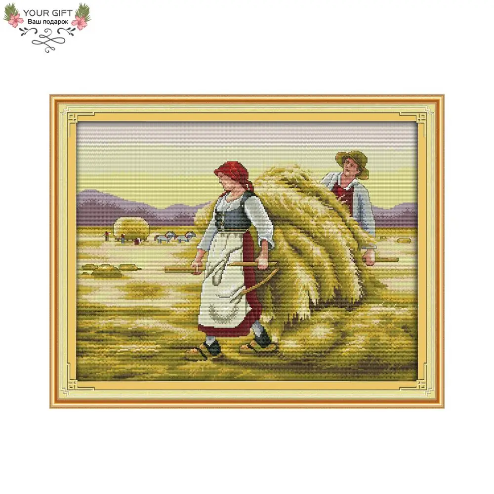 

Joy Sunday Good Harvest R697 14CT 11CT Counted and Stamped Home Decoration Farmer Wheat Needlework Embroidery Cross Stitch kits