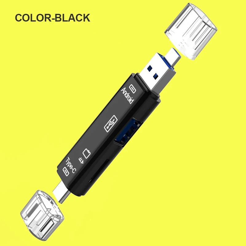 Black Type C, micro USB и USB 3 в 1 OTG Кардридер высокоскоростной USB2.0 Универсальный OTG TF/USB для Android Компьютерный удлинитель-переходник - Цвет: Black