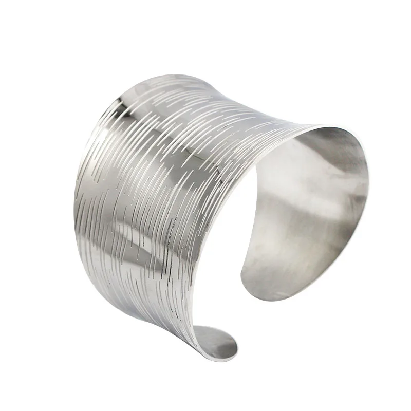 1 шт. широкий браслет из нержавеющей стали с гравировкой в виде волны|cuff bangle|bangles