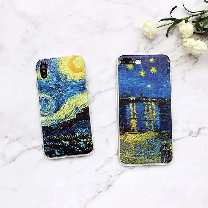MISSCASE Phone Case for iphone X 10 7 8 Plus Van Gogh Star print Soft TPU Cover coque Apple iPhone 6 6s plus 5 5S SE |