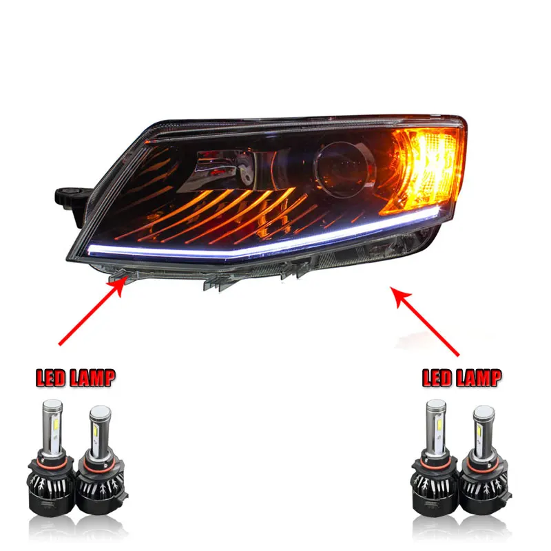 ALL LED 2 шт. светодиодный головной светильник s для Skoda Octavia Автомобильный светодиодный светильник s двойной ксеноновый Объектив Автомобильные аксессуары дневные ходовые огни противотуманный светильник - Цвет: ALL LED